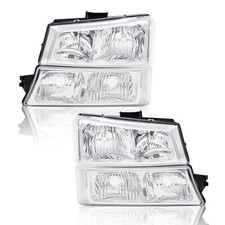 Headlamps Assy Chevy Avalanche 1500 2500 03-06 Clear Lens Chrome Bumper