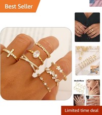Non-Tarnish 14K Gold Plated Stackable Ring Set - Dainty Chic Jewelry
