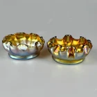 Pair Tiffany LCT Favrile Scalloped Gold Iridescent Salt Cellars Dishes, Signed