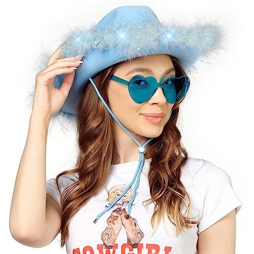 Light Up Cowboy Hat and Glasses – LED Cowgirl Hat with 