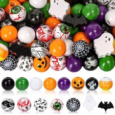 Whaline 200Pcs Halloween Wooden Beads 15 Styles Assorted Pattern Decorative W...