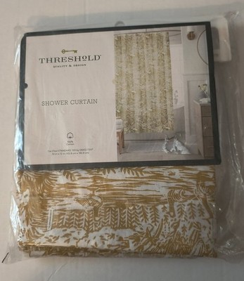 YELLOW FROLIC THRESHOLD SHOWER CURTAIN/72'' X 72''- 100% Cotton/NEW