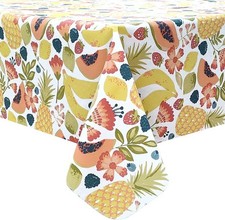 Vinyl Peva Printed Kitchen Tablecloth, 60"x84" Oblong, SUMMER FRUITS TOSS, KO