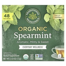 Organic Spearmint, Caffeine Free, 48 Wrapped Tea Bags, 2.53 oz (72 g)