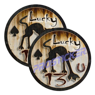 Rusty Lucky 13 Rat Rod Black Cat Decal (One) 3'' 2 Pack ProSticker 300 2PK