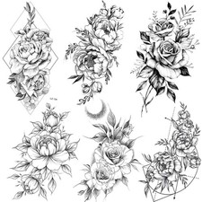 6 Pieces/Lot 3D Realistic Large Black Rose Flower Temporary Tattoos For Women...