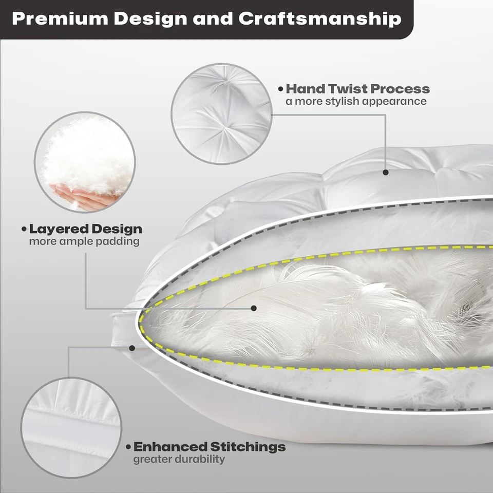 Standard Size Luxury White Goose down Pillow,800 Fill Power Fluffy and Soft Hote - Image 4 of 4