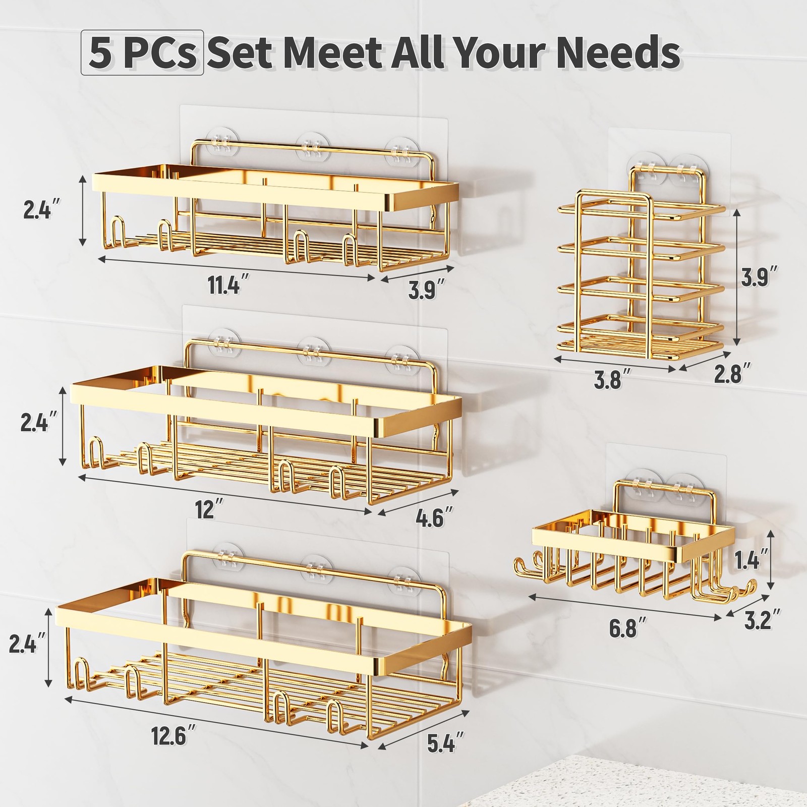 5 Pack Shower Caddy Organizer Rack Shelf for Inside Shower, Self Adhesive Wal...