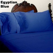 Egyptian Blue Stripe Queen Bed Sheet Set 1000 Thread Count 100 Egyptian Cotton