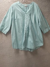 Catherines Shirt Womens 2XL Blue Teal Raised Polka Dot Career Tunic Blouse Top