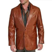 Elegant Coat Handmade Stylish Formal Men's Pure Genuine Lambskin Leather Blazer