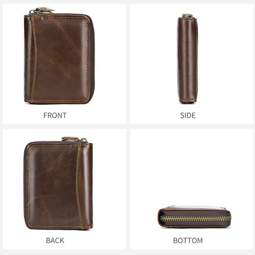 Men's Genuine Leather RFID Wallet Bifold Coin Pocket Zip Around 17 Card Slots - Picture 17 of 28