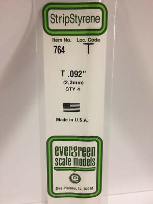Evergreen Scale Models 14in Styrene T-Beam/Column .092 x .030in pkg(4) 764