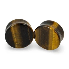 Pair of Tiger Eye Stone Plugs set gauges PICK SIZE organic