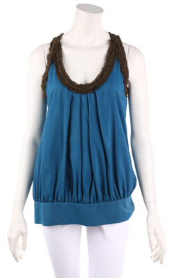 SAND Blouse Top Frills Volants L blue