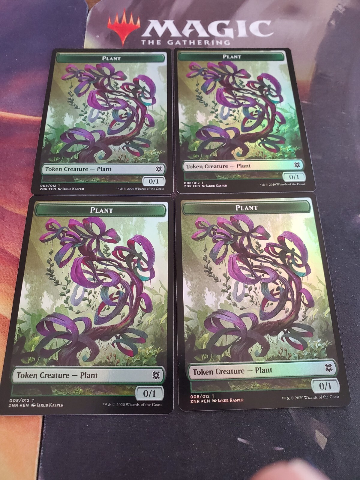 Mtg. 4x Plant Double-Sided Tokens. Foil. Zendikar Rising. Nm