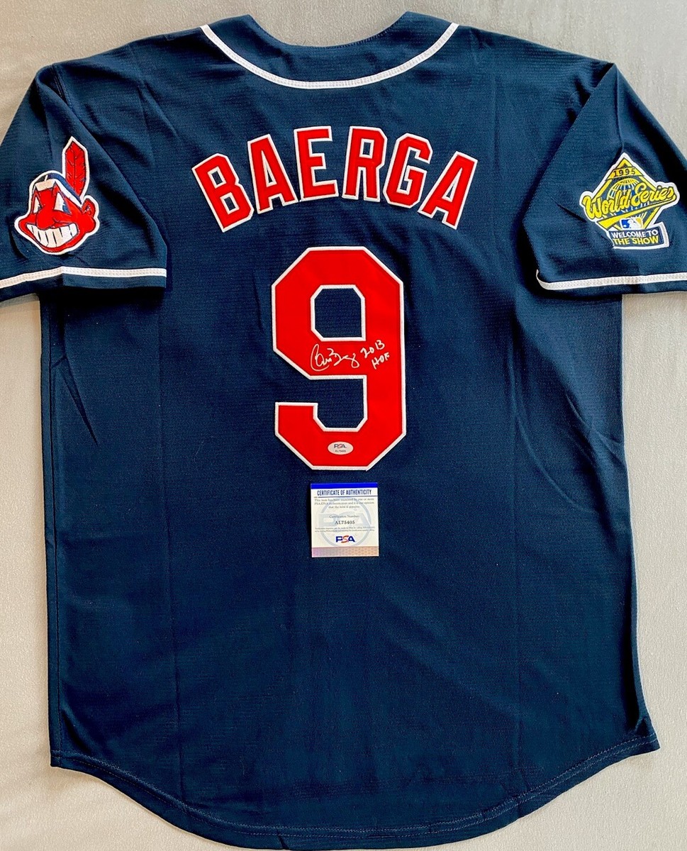 CLEVELAND INDIANS- CARLOS BAERGA AUTOGRAPH #9 MAJESTIC JERSEY PSA