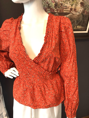 Universal Thread BoHo Floral Long Sleeve Wrap Blouse Size Large NWT