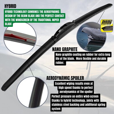 Heyner Germany Full Set Of 3 Flat Wiper Blades + Refills For Ford Focus 2011-2017 - HAS2828TL12J