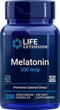 Life Extension Melatonin 500 mcg Optimal Sleep Support 200 Vegetarian Capsules