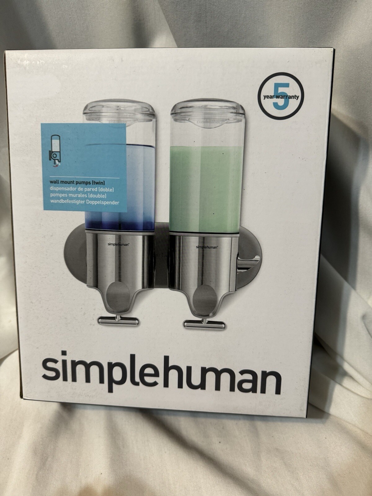 Simplehuman Twin Wall Mount Pump Shampoo Shower Gel Dispensers Stainless Steel