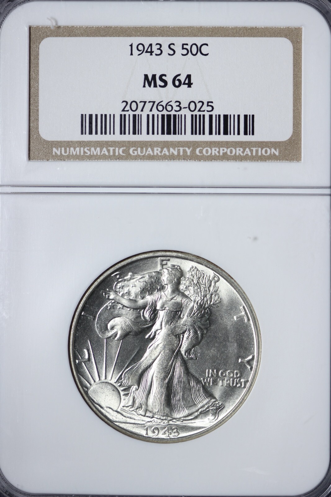 BU 1943-S Walking Liberty Half Dollar NGC MS64 XQPN