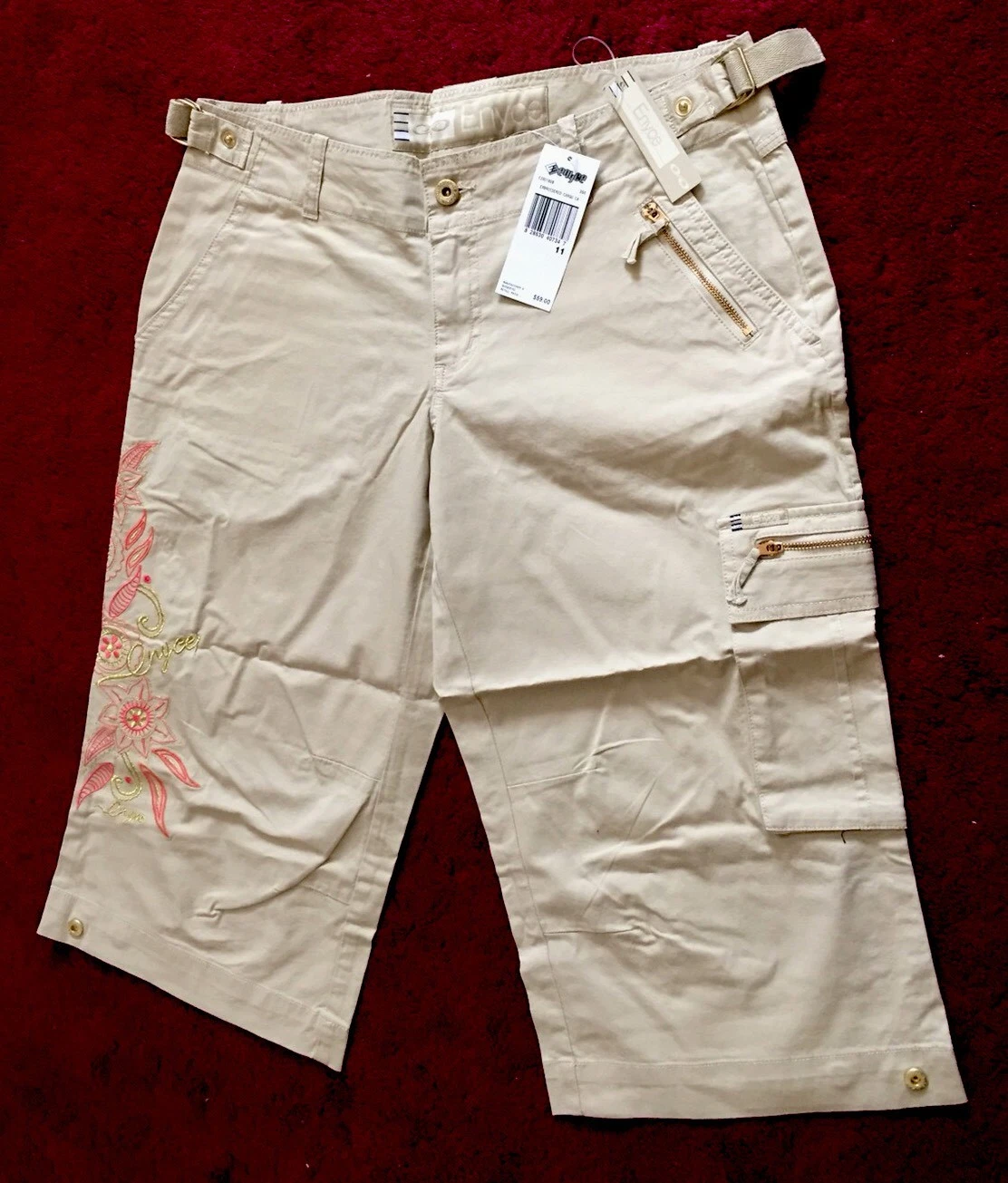 Enyce Women/Girl Size 11 Straight Leg Capri/Cropped pant Cotton Embroidered New