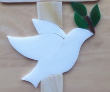 STAINED GLASS hand pre cut MOSAIC Inlay tile, stepping stone, Medium DOVE 3.75"