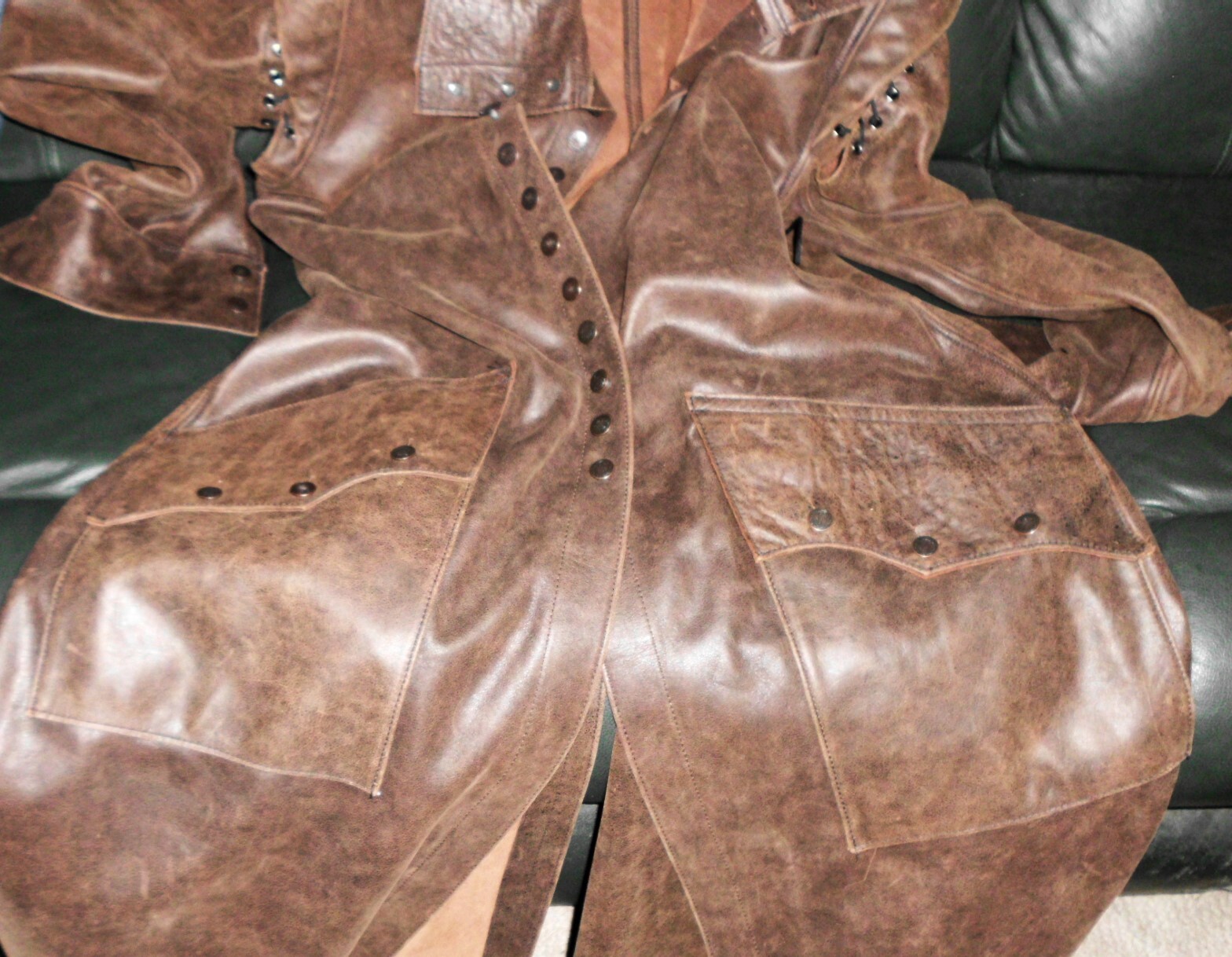 Ravenswood Brown Leather long Coat Size Large. LA… - image 7