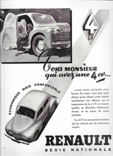 PUBLICITE AUTOMOBILES 4 CV RENAULT COGNAC BISQUIT