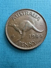1944 Australia One Penny | Kangaroo | George VI | Bronze Coin | XF