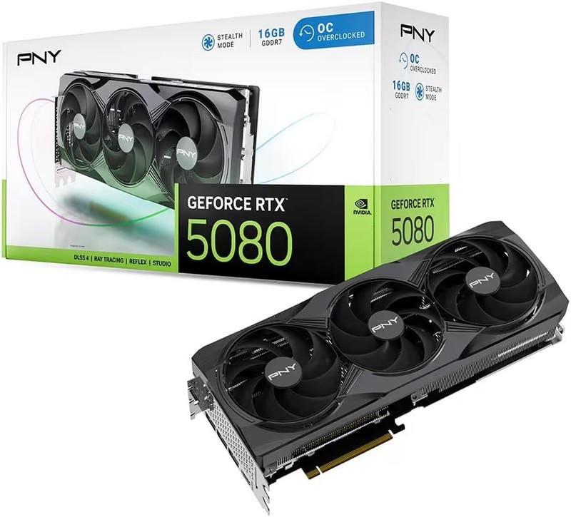 PNY GeForce RTX 5080 OC Triple Fan16GB GDDR7 PCI-Express Graphics Card