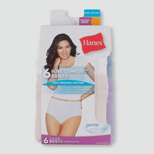 Hanes Women's Pure Comfort Briefs 100 Organic Cotton 6 Pk Size 7/L Panties NWT