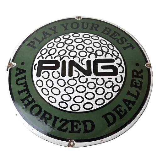 Vintage Ping Golf Sign - Play Your Best Golfing Dealer Porcelain Gas Pump Sign