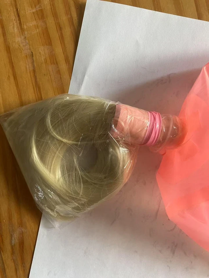 Pink Transparent Latex Hood Rubber Mask with golden wig&back zipper for Fetish - Image 2 of 4