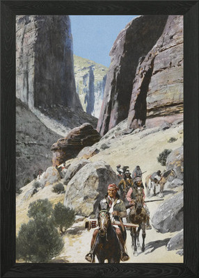 Indianer am Canyon Gerahmtes Wandbild Poster Leinwanddruck Bild