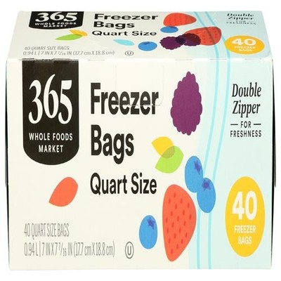 Whole Foods Market, Quart Size Freezer Bags, Double Zipper, 40