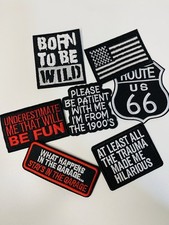 Lot of 7 funny embroidered iron on patches, flag, gift for men, DIY project