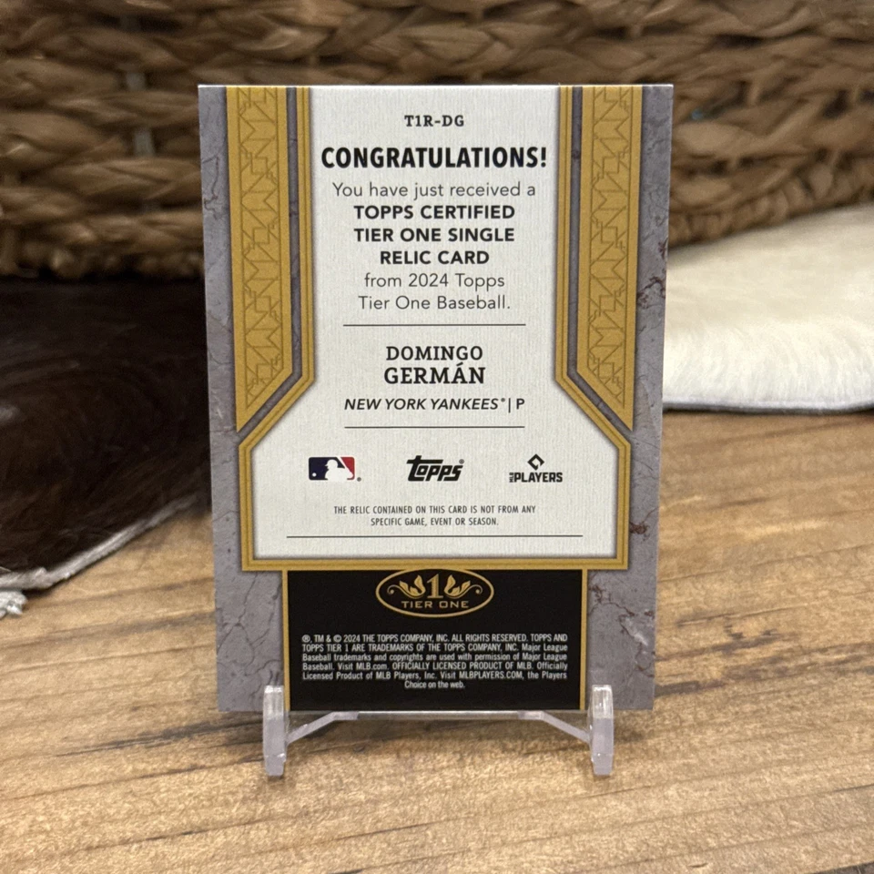 2024 Topps Tier One Relics Purple Foil Domingo German GAME-USED JERSEY  /149 - Image 4 of 4