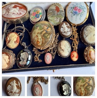 Job Lot Vintage Costume Portrait Cameo Jewellery Brooches Inc Wedgwood Hollywood