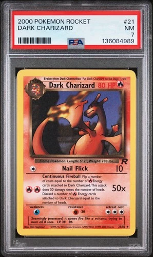 2000 POKEMON ROCKET #21 DARK CHARIZARD PSA 7