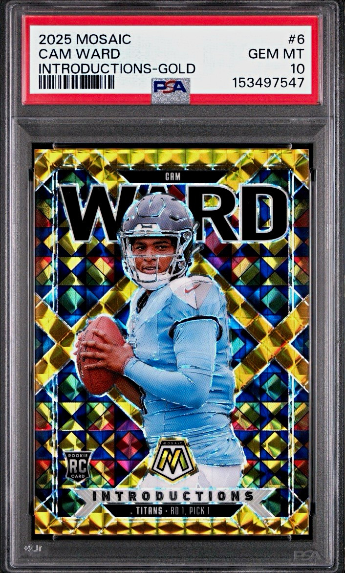 2025 Panini Mosaic Cam Ward Introductions Gold Mosaic Prizm /10 PSA 10 RC