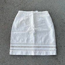 Vintage 90s Talbots Irish Linen Blend Skirt Size 12 29x20 Embroidered Pattern