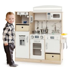 Kids Pretend Play Kitchen Wooden Toy Playset with LED Lighting  Coffee Maker