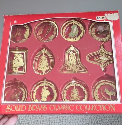 70er 80er Vintage Retro massiv Messing filigran Weihnachten Christbaumschmuck Set 12