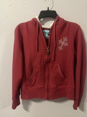 VINTAGE Women s Cropped Red Jacket With Crystal Crosses | Size PETITE M | Fur