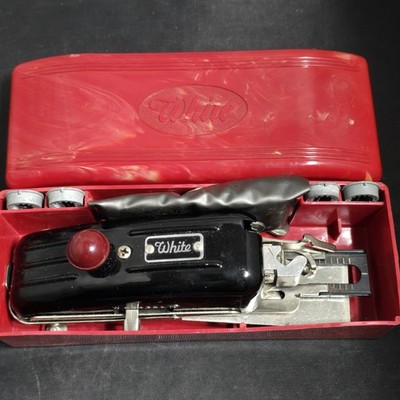 Vintage White Magic Key Buttonholer Sewing Machine Attachment Red Case With Keys