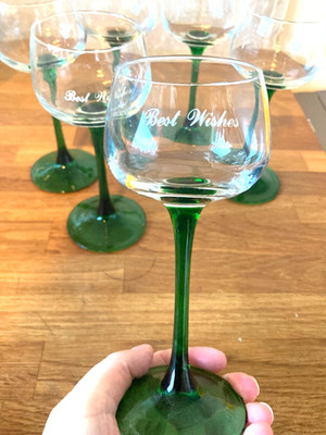 Set 6 Vintage MCM 70er Jahre Luminarc Hock Weingläser konischer Stiel Beste Wünsche!