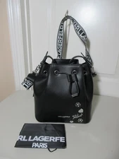 KARL LAGERFELD ADELE BUCKET BAG WITH PINS     CROSSBODY     BLACK         NWT