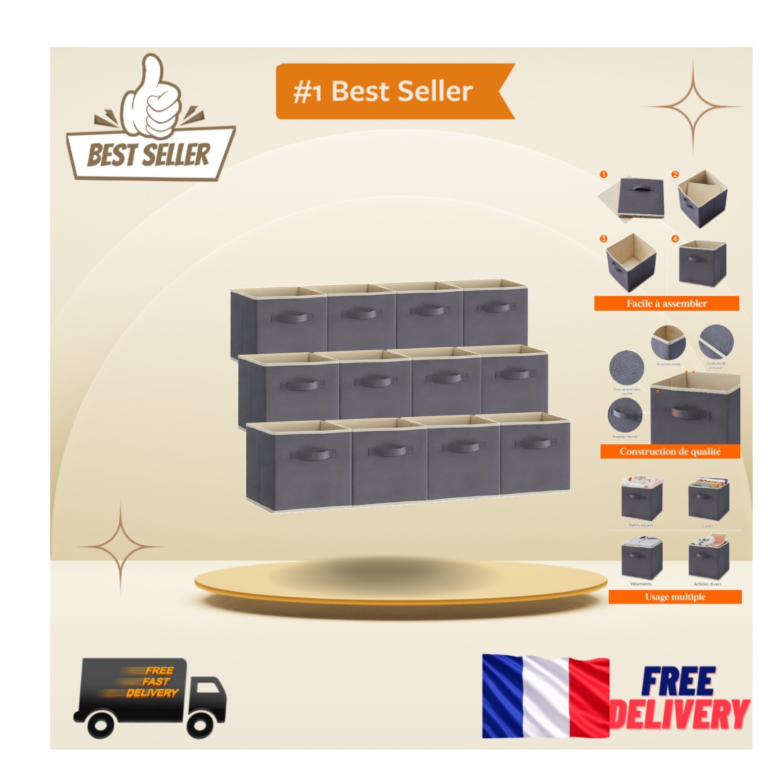 Boites de rangement en tissu Lifewit résistantes avec poignée renforcée